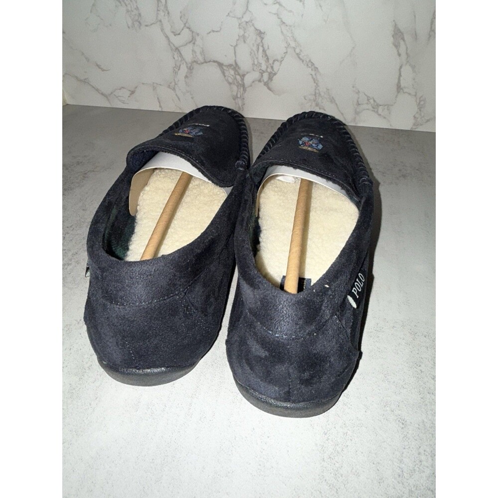 Polo Ralph Lauren Collins Bear Suede Moccasin Slippers Navy Size 11 - Picture 5 of 12